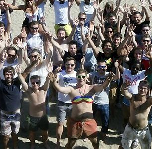Company reward trip team celebration on the beach