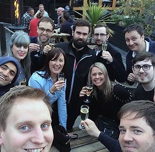 Corporate retreat evening social team drinks and bonding